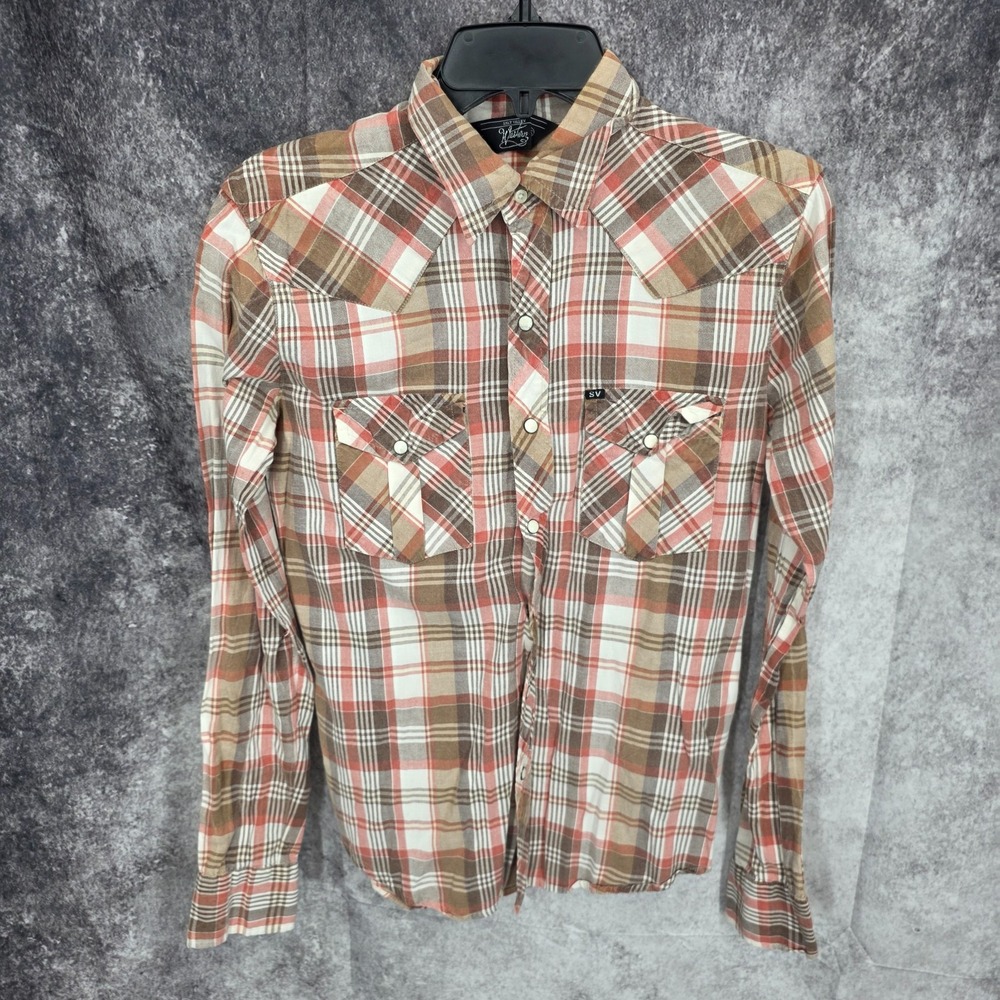 Salt‎ Valley Western Shirt Mens XS Pearl Snap Brown Cowboy Plaid Lightweight
